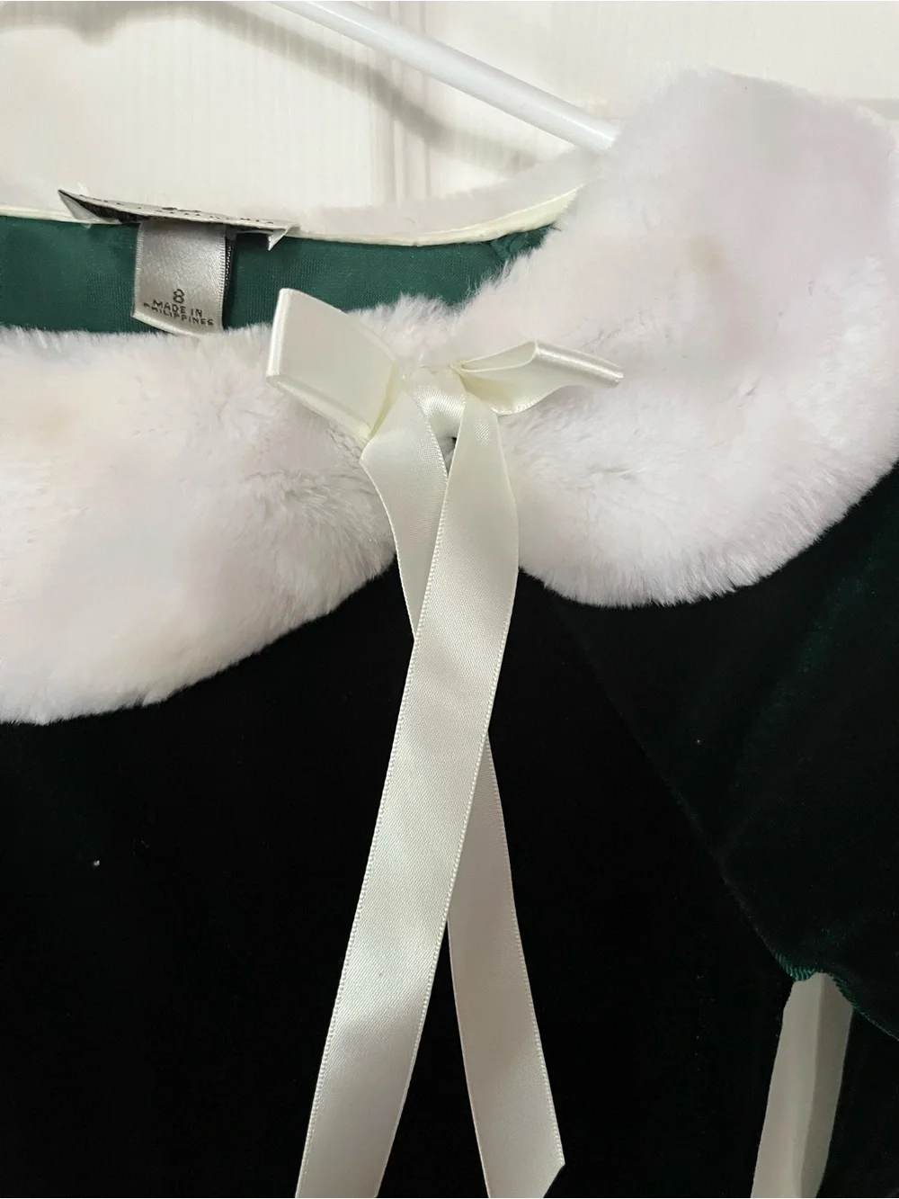 iZ Byer California Girls Sz8 Green Velvet Holiday Dress, White Faux Fur Trim